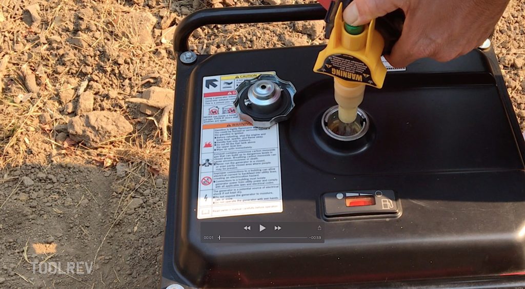 man pouring gas into gas tank of generator