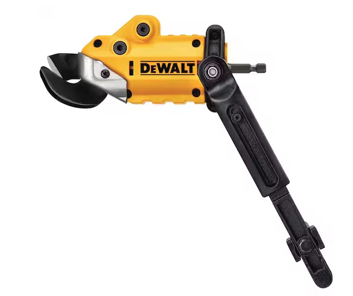 DeWalt 18GA Metal Shear Attachment DWASHRIR in yellow and black color against a white background.