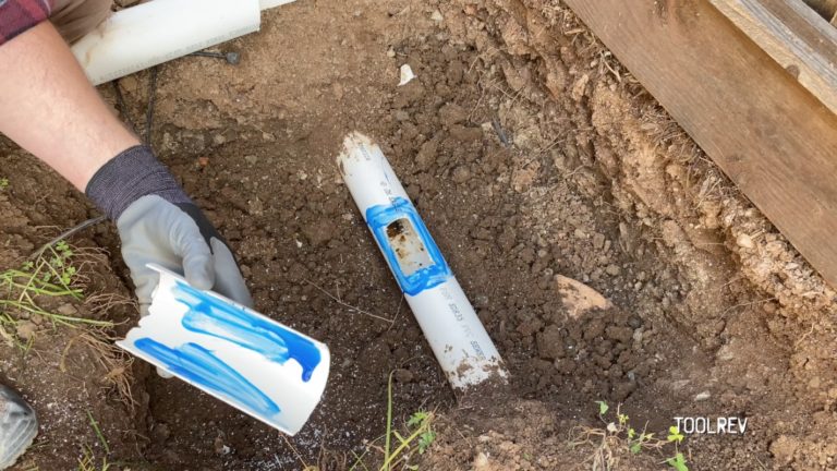 Broken drain pipe being fixed