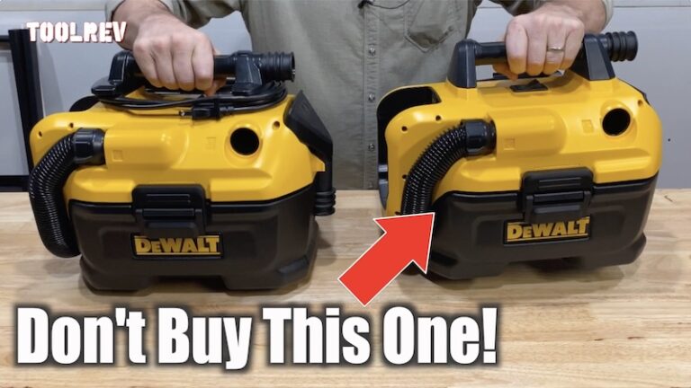 DeWalt dcv580h and dcv581h cordless shop vacs on table.