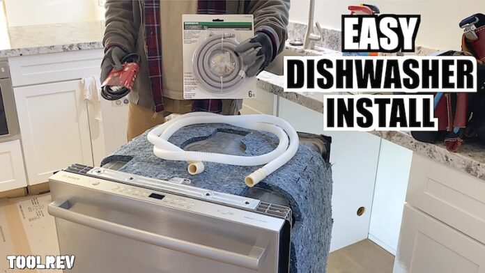 dishwasher in kitchen with installation supplies