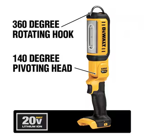 DEWALT Hand Held Area Light DCL050 in yellow and black color against a white background.