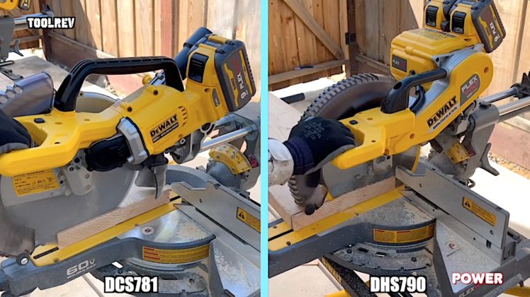 two DeWalt miter saws side by side
