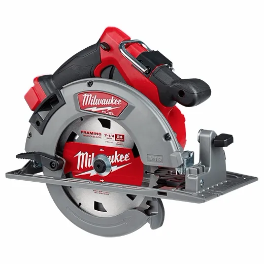Milwaukee circular saw in red and black color.