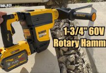 DeWalt DCH614 Rotary Hammer on concrete with 9 amp hr battery.