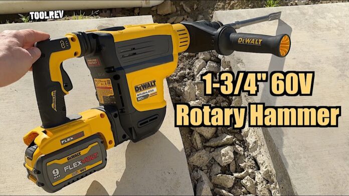 DeWalt DCH614 Rotary Hammer on concrete with 9 amp hr battery.