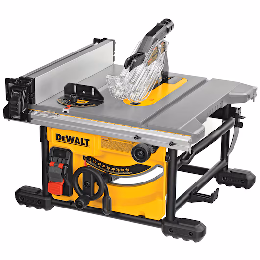 DeWalt DWE7485 corded compact table saw for woodworking against white background.