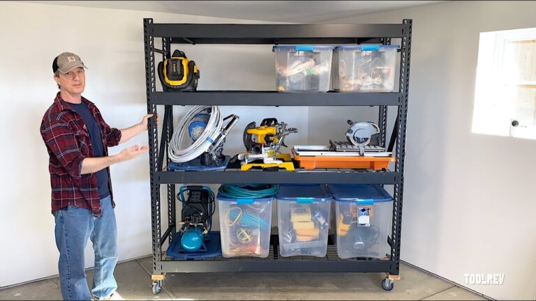 husky 4 shelf steel shelving in garage