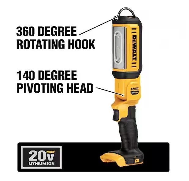 DeWalt DCL050 handheld area light DEWALT Hand Held Area Light DCL050 in yellow and black color against a white background.