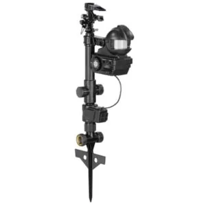 Orbit 62100 Yard Enforcer Motion-Activated Sprinkler in black color against white background.