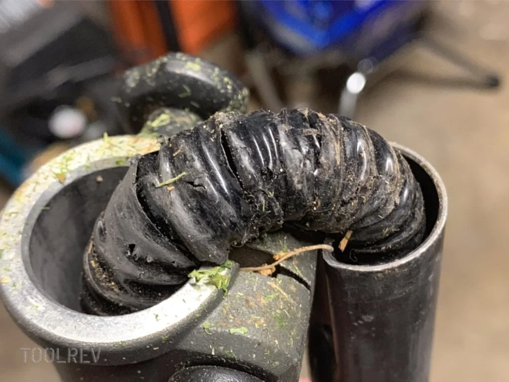 Damaged wire on a DeWalt FlexVolt trimmer Damaged wire casing on a DeWalt FlexVolt string trimmer