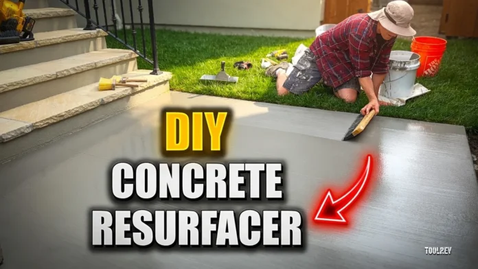 How to resurface concrete with a DIY concrete resurfacer Applying concrete resurfacer to a patio with a squeegee, DIY concrete resurfacer video thumbnail