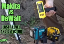 Makita vs. DeWalt 12V Green Laser Level: Who Wins? Makita and DeWalt laser levels on dirt ground.